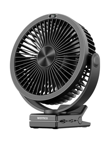 Warmco 10000mAh Rechargeable Clip on Fan, 8 Inch Desk Fan for Camping | 8-26H Runtime, USB-C Two-Way Charging, 360° Adjustable, 3-in-1 Clip Hook Desk Use, 4 Speeds, Washable Grille