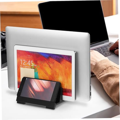 GANAZONO Adjustable Vertical Laptop Stand with Dual Slots Desktop Holder for Laptops Tablets and Phones Space Saving Organizer with Padded Protection and Nonslip Base