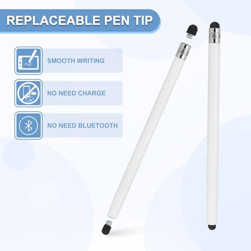 PATIKIL 5 Pcs Stylus Pens for Touch Screens, 2 in 1 High Sensitivity Universal Pen Capacitive Stylus for Phone Tablets Laptop Touch Screen Devices, White - color: White