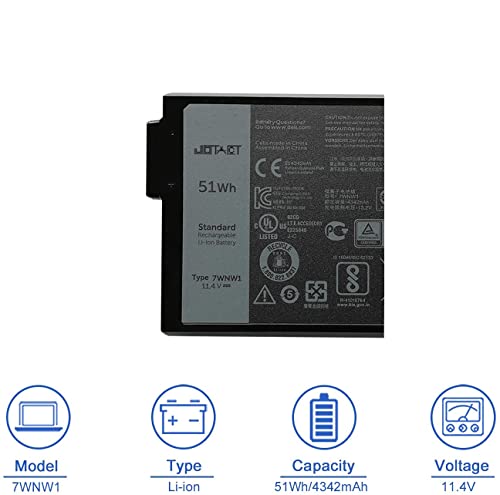 JOTACT 7WNW1 51Wh Laptop Battery Replacement for Dell Latitude 7424 5424 5420 Rugged Extreme P85G P86G P85G001 P86G001 P137G P137G001 P137G002 Series GK3D3 DMF8C DMF0C 6NNCF DP3KF 11.4V 4342mAh 3-Cell - size: 5.2*3.37*0.59 inch 7WNW1