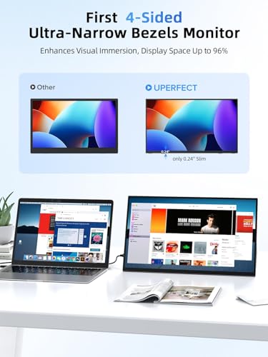 UPERFECT Portable Monitor 15.6", 125% sRGB Ultra-Slim Laptop Monitor with Protective Sleeve, Built-in Adjustment Stand | Speaker | VESA, HDMI USB-C Plug & Play Second Screen for Phone Game Console - size: 15.6-inch