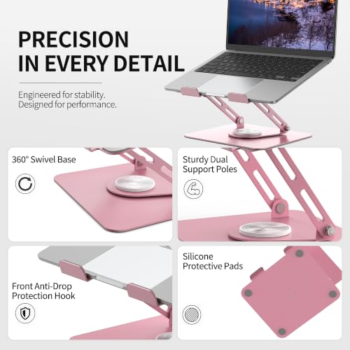 ALASHI Laptop Stand for Desk with 360° Rotating Base, Multi-Angle Adjustable Laptop Stands, Foldable Laptop Riser Compatible with 10 to 17 Inches PC Computer, Pink - color: C-Pink
