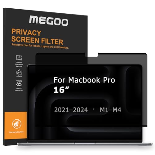 Megoo Privacy Screen for MacBook Pro 16 Inch (2021–2024, M1,M2,M3,M4,Pro,Max), Matte Anti-Glare, Blue Light Filter, ±30° Anti-Spy View, Magnetic， Storage Case – Premium Business Protection - size: MacBook Pro 16 Inch (2021-2024)