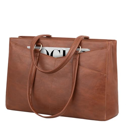 LOVEVOOK Laptop Tote Bag for Women, Office Work Bag Briefcase fit for 15.6 inch Laptop, Large Capacity Teacher Computer Bag Handbag | Fits 15.6 Inch Laptop, Waterproof Front Pocket, Shoulder Strap, Large Purse for Business Office Work, Dark Vintage Brown