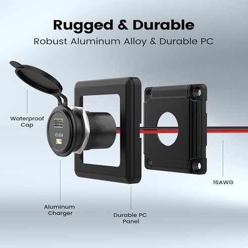 RV Dual USB Outlet, 65W PD 3.0 USB-C & 18W USB-A Charging Station, 12V USB Power Port for Laptops Tablets Drones, Aluminum Car Charger w/Black Bezel for Boat Camper Van Trailer - color: A+C/1 PACK