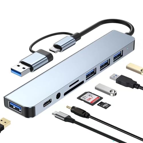 USB C Hub Upgrade 8 in 1 USB Splitter Port Extender for Laptop, USB 3.0 Hub USB Adapter&USB C Splitter 4 USB 1 USBC TF/SD Card Reader Audio Output for Laptop, PC, Desktop and Other Type C Devices - style: USB C Hub 8in1