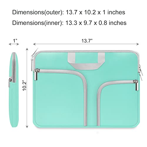 HESTECH Chromebook Case 13.3"-14inch Laptop Case Neoprene Sleeve with Handle Zipper Pocket for MacBook Pro/Air Acer ASUS Lenovo HP Dell Samsung Microsoft, Mint Green - size: 13"-13.3-13.5 Inch