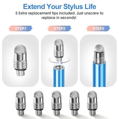 Long Stylus (5 Pack) Capacitive Pen for Touchscreen, Universal Stylus for iPad iPhone Android Tablet & Laptop Touch Screens, High Sensitivity & Smooth nibs Fiber mesh Extra Long Stylus