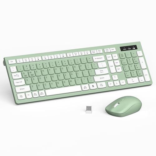 Wireless Keyboard and Mouse Combo Silent for Office and Home(Avocado Green) | 2.4G Full Size Silent Cordless Keyboard with Tilt Legs,3-Level DPI Quiet Mouse,for Windows/Mac OS/Desktop/Laptop/PC - color: Avocado Green