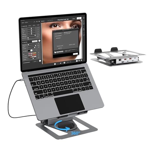 Universal 360° Portable Laptop Docking Station, Adjustable Height w/Detachable USB C Hub, 4K HDMI, USB 3.1, RJ45, 100W PD, Suitable for MacBook Pro/Air/Dell/HP/Surface/Lenovo, Plug and Play