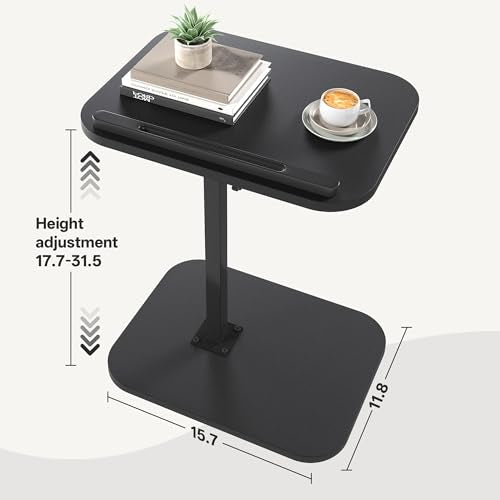 TV Tray Table, Sofa Side Armrest Tray, Adjustable Height, Flip-Top, Snack Side Table with 360° Swivel and 180° Tilt, C Shaped End Table for Couch, Small Spaces, Bed, Chair, Black - color: Black