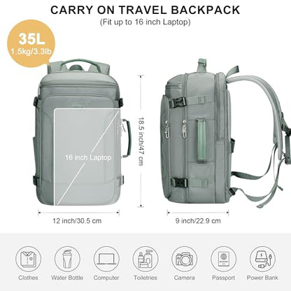 Travel Backpack Carry On Everyday Laptop Backpack Fits 16" Laptop | Flight Approved Luggage Backpack for Men Women, Suitcase-Style Main Pocket, Laptop Compartment, USB Port, for Travel, Daily - color: Grey Blue