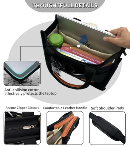 Large Canvas Tote Bag for Women Work Tote Bags with Pockets Laptop Crossbody Purses Everyday Bag Handbags for Travel - color: New Upgrade Plus Black