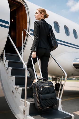 HotWay Underseat Carry On Luggage with Wheels, 16 Inch Rolling Personal Item Bag with USB Port & Multi Pockets, Lightweight Soft Sided Suitcase for Airline Travel, Black