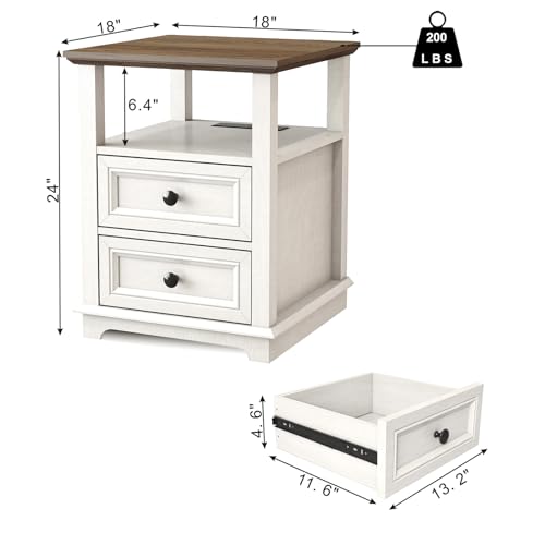 18" Wide End Table with Fast Charging Station Set of 2, 18” Wide Sofa End Table with Drawers,Storage Rustic Wood Storage Cabinet,Sofa Table for Living Room,White | 18” Wide Sofa End Table with Drawers,Storage Rustic Wood Storage Cabinet,Sofa Table for Liv