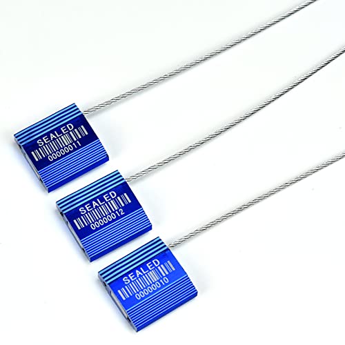100 Blue Steel Cable Seals with Barcode - High Security Numbered Truck Seals - Anti-Tamper Pull Tite Self-Locking Safety Ties - ISO 17712 - color: Blue With Barcode, size: 100 PCS