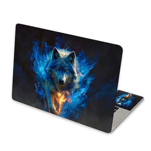 Universal Laptop Skin Sticker for 12/13/14/15.6 Inch Laptops, Reusable Vinyl Laptop Decal Cover, Waterproof Scratch Resistant Notebook Skin with 2 Wrist Pads,Blue Fire Wolf - color: Blue Fire Wolf