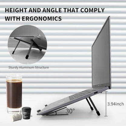 Protable Laptop Stand for Desk,Foldable Laptop Riser Holder,Ventilated Cooling Notebook Mount Computer Stand for 10-15.6” Laptops,Tablets，Aluminum (Black) - color: Black