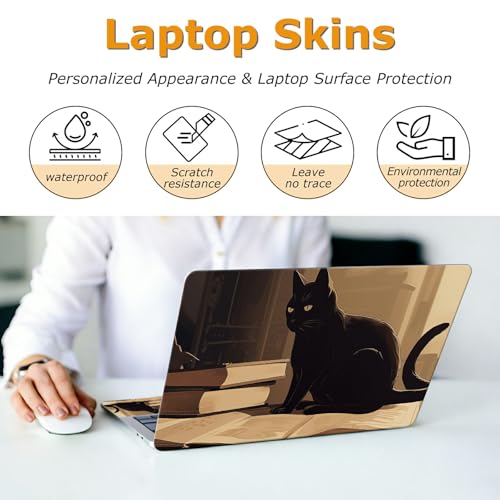 Universal Laptop Skin Sticker with 2 Wrist Pad Decals, 3-Piece Removable Vinyl Laptop Cover, Full Moon Cat Waterproof Anti-Scratch, Easy-Trim Fit for 13.3" 14" 15.6" Laptops - color: Full Moon Cat