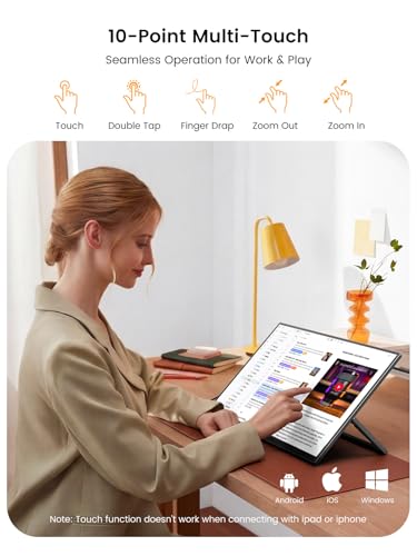 UPERFECT 15.6'' 1080P Touchscreen Portable Monitor with Battery 8000mAh | 125% sRGB Travel Monitor with Bluetooth Keyboard, Kickstand, Bag, VESA, Ultra-Slim External Screen for Laptop, PC, Phone - size: 15.6-inch