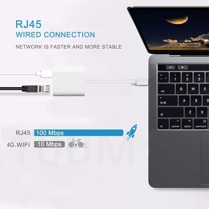 USB-C Ethernet Adapter with Charging - Portable LAN Network Adapter Compatible for iPhone 15 Pro/Max/Plus, MacBook Pro/Air 2018, Samsung, iPad and More