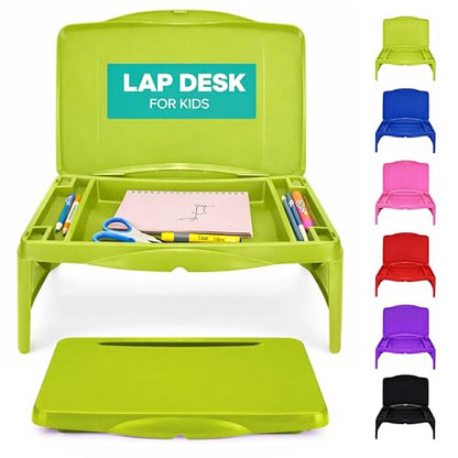 MAVOCRAFT Foldable Kids Lap Tray with Storage - Portable Lap Desk Kids & Adults - Kids Lap Desk for Breakfast in Bed, Serving Tray, Car Desk & Gaming (Green) - color: Green