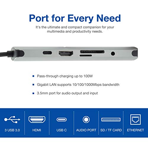 Verbatim 9-in-1 USB C Hub Adapter - 100W Power Delivery, USB 3.0, SD Card Readers, Gigabit LAN, 3.5mm Port for USB C Laptops - color: 9 in 1 Hub