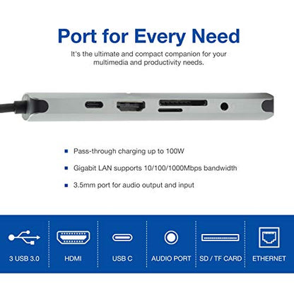 Verbatim 9-in-1 USB C Hub Adapter - 100W Power Delivery, USB 3.0, SD Card Readers, Gigabit LAN, 3.5mm Port for USB C Laptops - color: 9 in 1 Hub