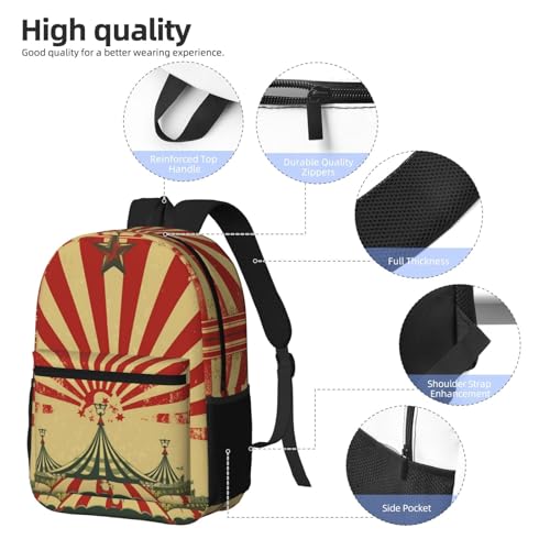 Backpack 17 In Travel Backpack for Men Women Casual Daypack Vintage circus background Laptop Backpack Lightweight Double Shoulder Bag