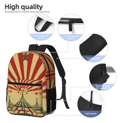 Backpack 17 In Travel Backpack for Men Women Casual Daypack Vintage circus background Laptop Backpack Lightweight Double Shoulder Bag