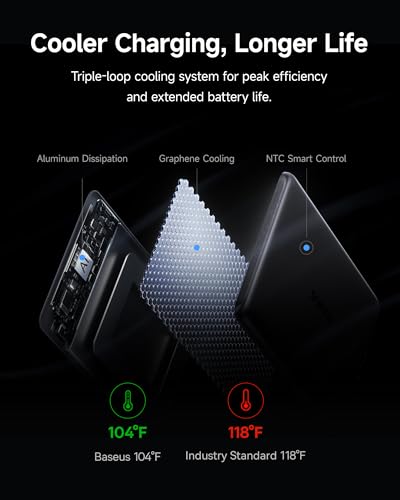 Baseus Picogo Power Bank, Smallest 5,000mAh Magnetic Wireless Charger with USB-C Braided Cable, Fast Charging Portable Battery Pack, NTC Safety Alloy Travel Essential for iPhone 17 Pro Max/17 Air/17e - color: Cosmic Black