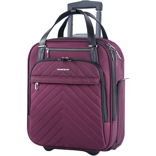 VANKEAN Carry On Underseat 16-inch Multi-functional Underseater Lightweight Overnight Suitcase with Wheels, Roller Case for Men Women Travel Business, Burgundy - color: Burgundy