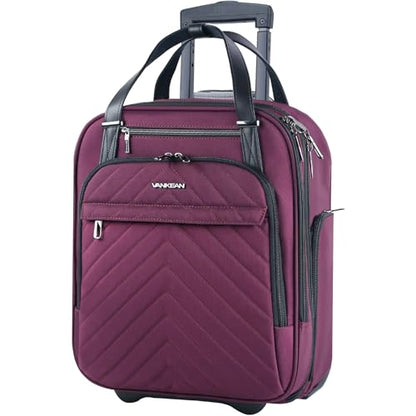 VANKEAN Carry On Underseat 16-inch Multi-functional Underseater Lightweight Overnight Suitcase with Wheels, Roller Case for Men Women Travel Business, Burgundy - color: Burgundy