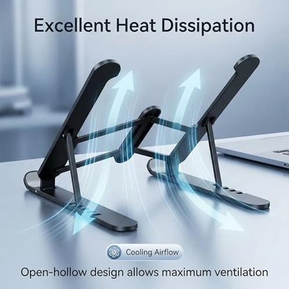 Adjustable Laptop Stand, Ergonomic Laptop Riser for Desk, Foldable & Portable Computer Stand Compatible with MacBook Air Pro, Dell, HP, Lenovo, All 10-17.3” Laptops - Black - color: Black