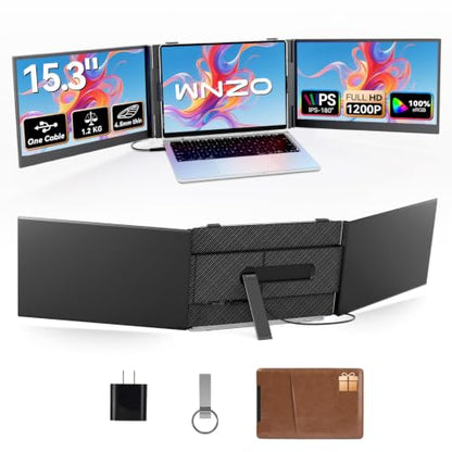 Laptop Screen Extender 15.3" Triple - One Cable Connection Portable Monitor Ultra-Light & Ultra-Slim 2.74lbs 1200P FHD IPS Extra Screen for 13"-17.3" Laptops Compatible with Wins/Mac/Android/Chrome - size: 15.3"