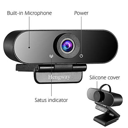 Webcam with Stereo Microphone and Privacy cover , FULL HD 1080P by USB terminal,110 ° Wide-Angle for Conferencing, Distance learning or Meeting, Video chatting ,Calling, Team gaming etc.,(Black)