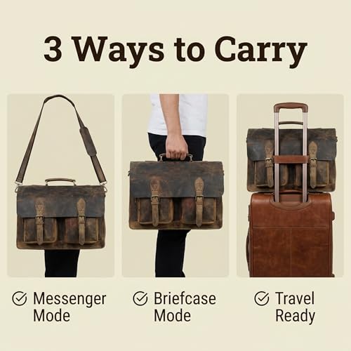 cuero Retro Brown Laptop Messenger Bag Office Briefcase Crossbody Travel Bag For Men And Women Bag Office Laptop Bag - size: 20 inch laptop bag