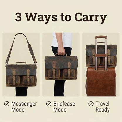 cuero Retro Brown Laptop Messenger Bag Office Briefcase Crossbody Travel Bag For Men And Women Bag Office Laptop Bag - size: 20 inch laptop bag