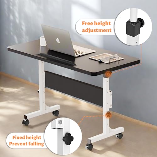 Rolling Desk Adjustable Height,Portable Laptop Desks,Small Standing Desk with Wheels for Home Office (31.50 * 15.75,Black) - color: Black