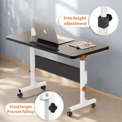 Rolling Desk Adjustable Height,Portable Laptop Desks,Small Standing Desk with Wheels for Home Office (31.50 * 15.75,Black) - color: Black