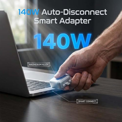 140W Smart Auto Stop Charging Adapter,2026 Upgrade AI Auto Power Off Fast Charging Adapter,Full-Charge Disconnect for Anti-Overcharge Safety Bridge for USB C Cable Phone Laptop (1)