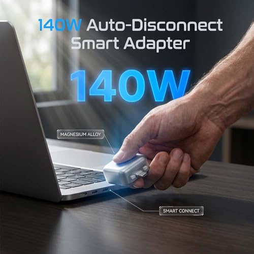 140W Smart Auto Stop Charging Adapter,2026 Upgrade AI Auto Power Off Fast Charging Adapter,Full-Charge Disconnect for Anti-Overcharge Safety Bridge for USB C Cable Phone Laptop (1 PCS)