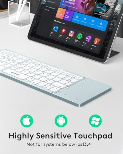Samsers Foldable Bluetooth Keyboard with Touchpad, Ultra Slim Compact, Blue | Multi-touch Trackpad, Full Size, Phone Holder, USB-C Charging, 1 Device, for Android Windows iOS Mac OS, Mobile Productivity - color: Sky Blue, size: 1-Device