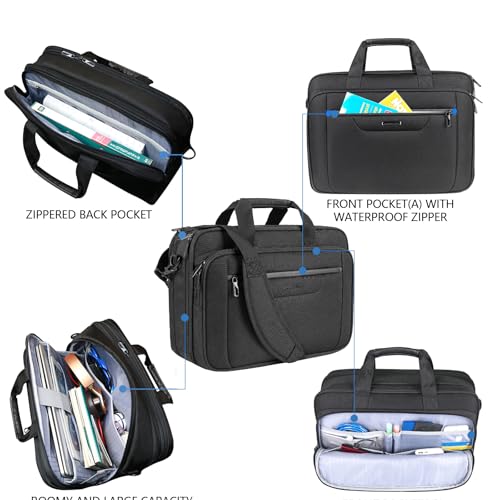 VANKEAN Laptop Briefcase Premium Laptop Case Fits Up to 17.3 Inch Business Shoulder Bag Laptop Expandable Water-Repellent Messenger Bag for Men/Women Computer Bag for Travel/Business/Black-Black - color: Black-black