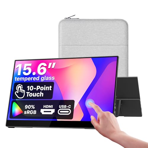 cocopar Portable Monitor Touchscreen 15.6 Inch 1080P FHD 90% sRGB Travel Monitor with Speaker HDMI USB-C Second Screen for Laptop MacBook Surface PC Xbox PS4/5, VESA Mountable, with Touchscreen - size: 15.6 Inch