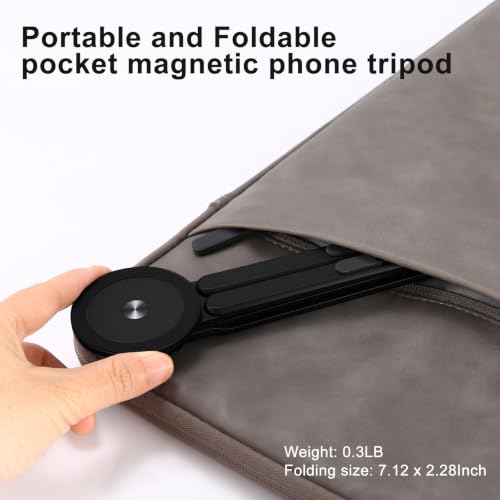 3-in-1 Foldable Magnetic Phone Tripod Stand, Portable Aluminum Alloy Adjustable Holder for Tablet, Laptop MacBook Pro/Air 10–16", Magnet Phone Mount Compatible with MagSafe iPhone Android - color: Black