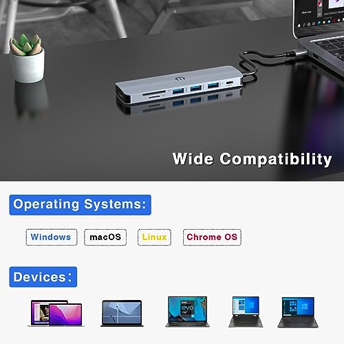 USB C Hub Multiport Adapter, 7 in 1 USB C Docking Station with 4K HDMI, 100W PD Charging Port, 3 USB 3.0, SD/TF Card Reader