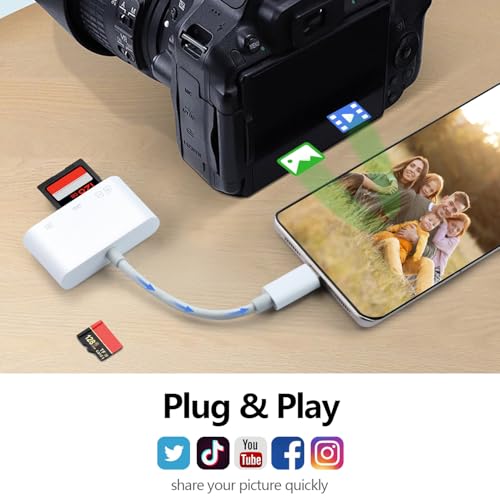 SD Card Reader for iPhone 15-17, 4-in-1 USB C SD Card Reader iPhone with SD/TF/USB-A 3 Slots & Charging Port, Digital Trail Camera Card Viewer for MacBook Laptop Android Phone, Plug and Play - size: 4-IN-1 SD Card Reader