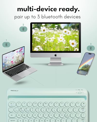 Macally Bluetooth Keyboard for Tablet | Wireless Keyboard for iPad mini/Air/Mini, iPhone (Multi-Device, Built-in Stand, Rechargeable) Easy to Use and Cute Portable - Mint Green - color: Mint Green