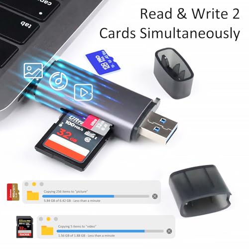 USB3.0 USB-C SD Card Reader, 2-in-1 Wansurs Aluminum Alloy Memory Card Reader with Dual Connectors for SDXC, SDHC, SD, MMC, RS-MMC, Micro SDXC, Micro SD, Micro SDHC, and UHS-I Cards